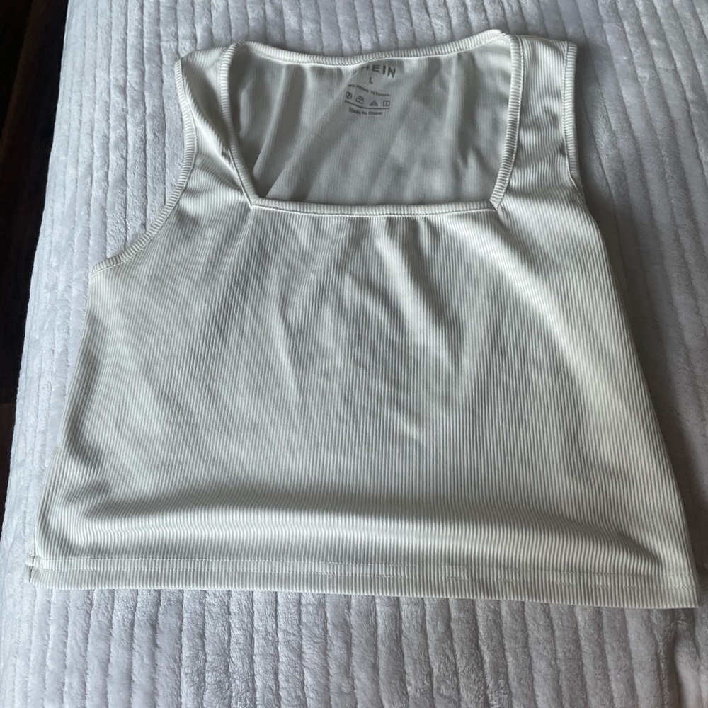 SHEIN Cream Ribbed Tank Top